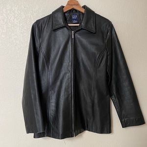 Men’s gap leather car coat small zip up black
